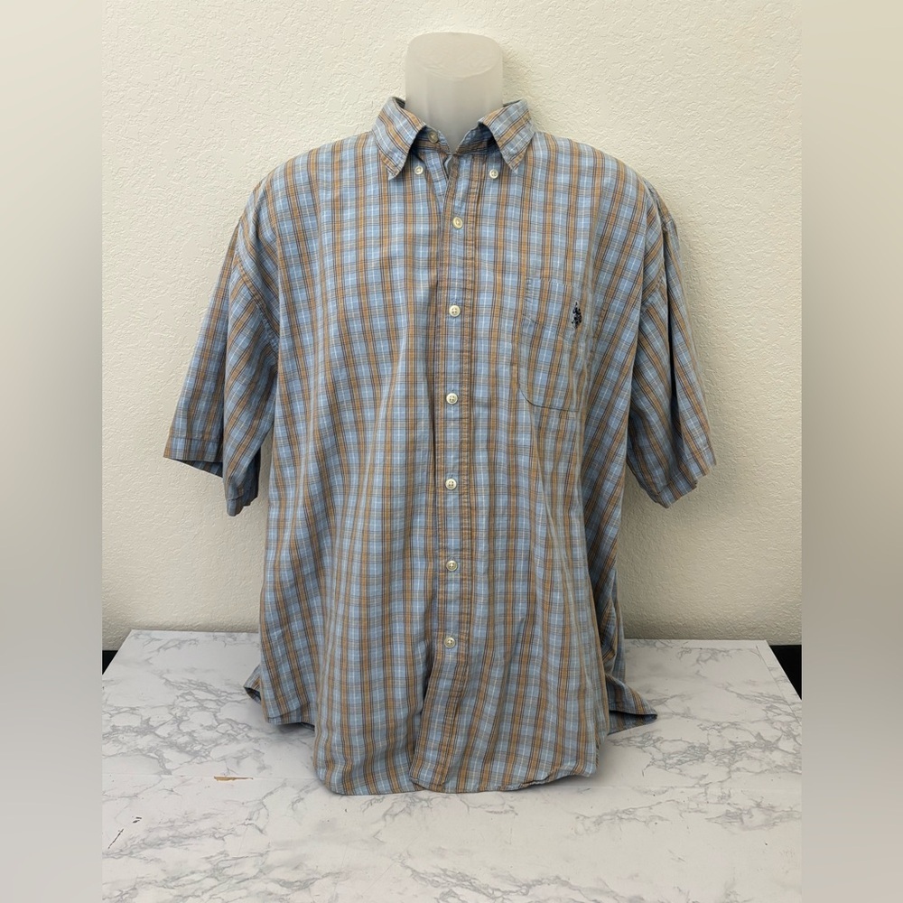 US Polo Assn Men's Button Shirt Blue Plaid Short Sleeve Size XL Collared - Picture 2 of 5
